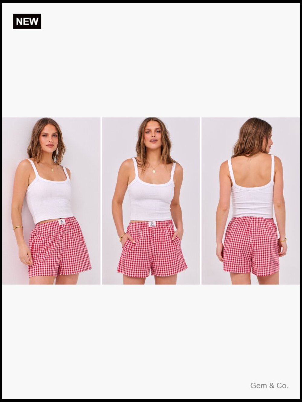 Gingham Plaid Boxer Shorts with Pockets, High Rise, Relaxed Fit - Picture 7 of 7